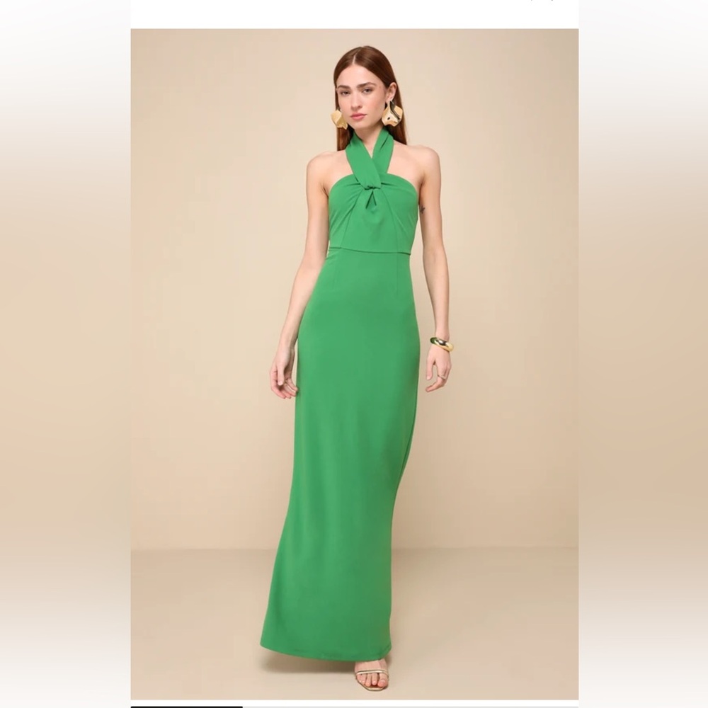 Lulus Green Halter backless Maxi Dress size S New #3G